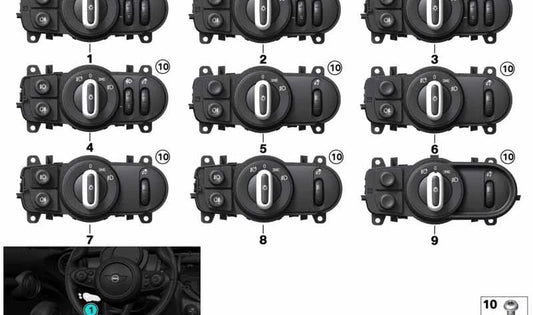 Dispositivo de mando de luz OEM 61315A25493 para MINI Countryman F60, F60 LCI. Original MINI.