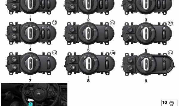 Dispositivo de mando de luces OEM 61315A25491 para MINI Countryman F60, F60 LCI. Original MINI.