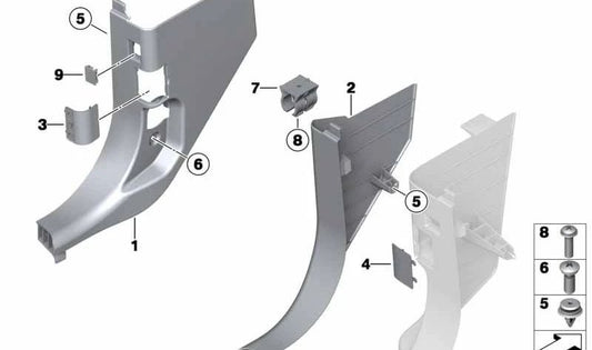 Cubierta plástica lateral inferior derecha OEM 51437222190 para BMW X3 F25 y X4 F26. Original BMW.