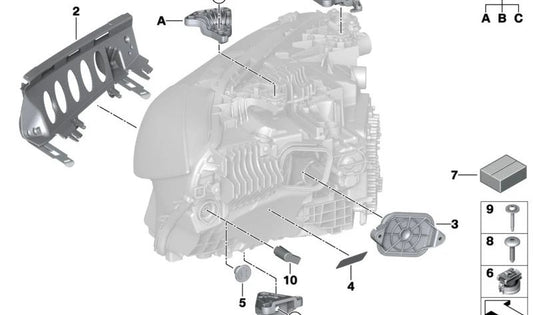 Kit de reparación soporte faro derecho OEM 63119851054 para BMW G80, G80N, G81, G81N, G22, G22N, G23, G23N, G26, G26E, G26F, G26N, G82, G82N, G83, G83N. Original BMW.