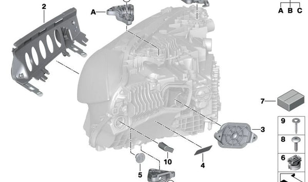 Soporte izquierdo de faro delantero OEM 63119851055 para BMW G80, G80N, G81, G81N, G22, G22N, G23, G23N, G26, G26E, G26F, G26N, G82, G82N, G83, G83N. Original BMW.
