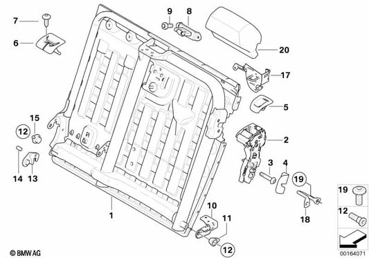 Left backrest mounting plate for BMW X5 E70, E70N, X6 E71, E72 (OEM 52209148079). Original BMW