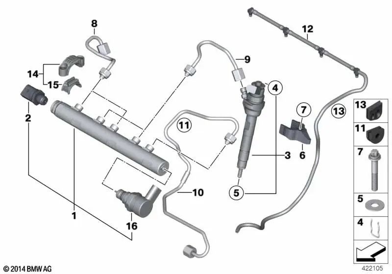 Ölschlauch für BMW E81, E82, E87N, E88, F20, F21, Serie 2 F22, Serie 3 E90, E90N, E91, E91N, F30, F31, F34, Serie 4 F36, X1 E84 (OEM 13537800673). Original BMW
