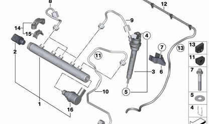 Pressure Pipe for BMW F20, F21, F22, E90N, F30, F31, F34, F32, F33, F36, F07, F10, F11, E84, F25, F15 and MINI R60, R61 (OEM 13537800590). Original BMW