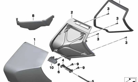 Tampa do suporte direito do OEM 46637725108 para BMW C 650 GT (K19) 2011–2020 Motorcicles. BMW Motorrad original.