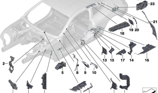 Refuerzo superior del pilar B derecho OEM 41007465732 para BMW F92 y G15. Pieza original BMW.