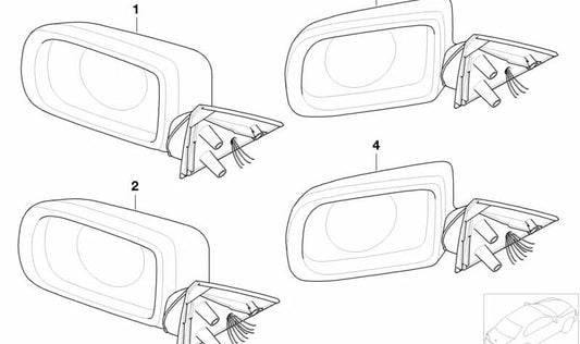 Espejo retrovisor exterior izquierdo con cristal térmico OEM 51168184857 para BMW E39. Original BMW.