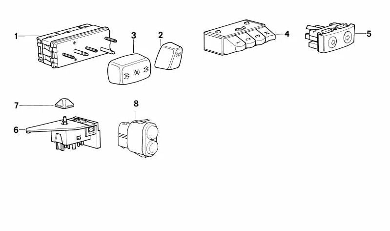 OEM Interior -Taste 61311383335 für BMW E36 {316i -Modelle mit M40 und M43, Handbuch und automatisch}. Kompatibel mit Außenspiegeln. Original BMW.