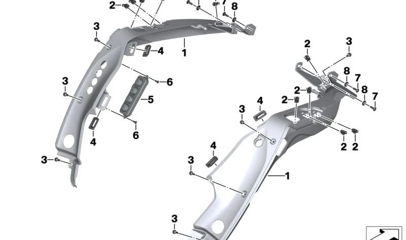 Revestimiento interior delantero derecho OEM 46638535132 para motos BMW K 1600 GT, K 1600 GTL. Original BMW Motorrad.