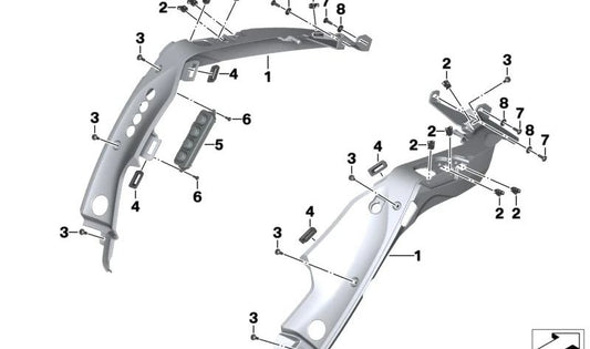 Revestimiento interior delantero derecho OEM 46638535132 para motos BMW K 1600 GT, K 1600 GTL. Original BMW Motorrad.