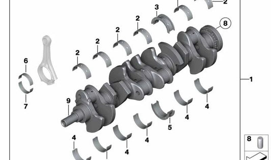 Cigüeñal sin cojinetes OEM 11218650831 para BMW F01, F02 (760i y 760Li con motor N74). Original BMW.