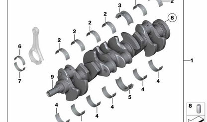 Blue bearing OEM 11247572225 for BMW F01, F02, F07, F10, F11. Original BMW.