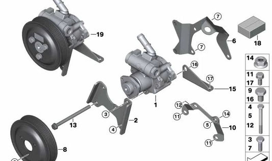 OEM 32412247556 Vane Pump Bracket for BMW E46, E39, E38, E83, E53. Genuine BMW.