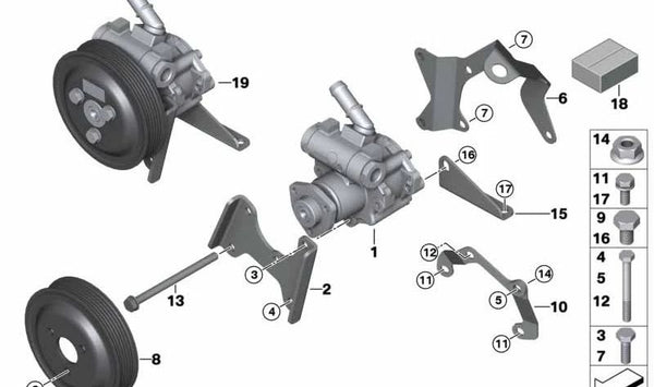 Soporte de bomba de aletas OEM 32412247556 para BMW E46, E39, E38, E83, E53. Original BMW.