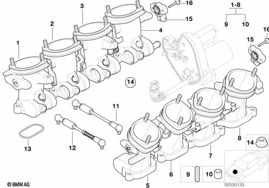 Tubo de la válvula de estrangulación OEM 13541407169 para BMW Serie 5 E39, Z8 E52. Original BMW.