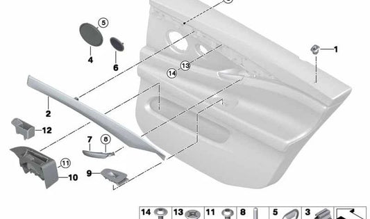 Moldura de puerta madera Fineline trasera derecha OEM 51427342286 para BMW F07. Original BMW.