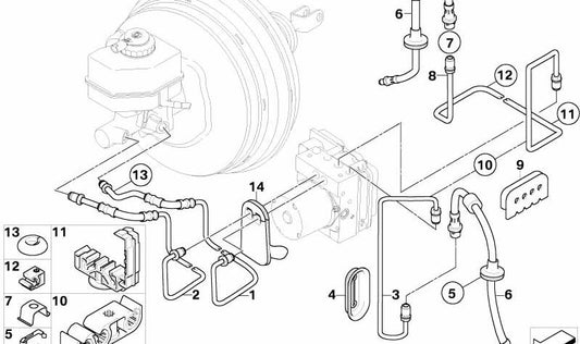 Tubo de freno OEM 34323412740 para BMW E83 y E83N. Conexión M10/M12. Original BMW.