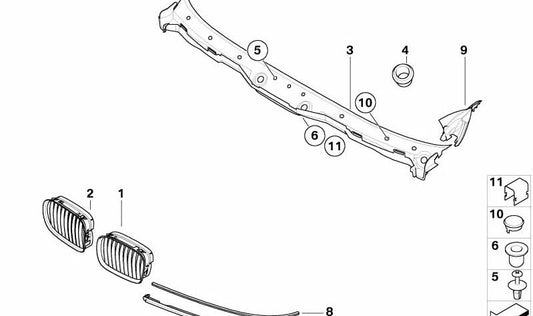 Rejilla de adorno derecho OEM 51138159316 para BMW Serie 5 E39. Original BMW.