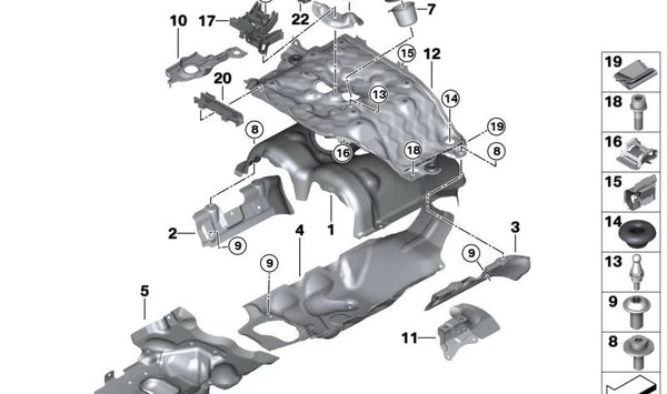 Protector térmico superior OEM 11659844515 para BMW Serie 1 F20, F21 | Serie 2 F22, F23, F87 | Serie 3 F30, F31, F34, F35 | Serie 4 F32, F33, F36. Original BMW.