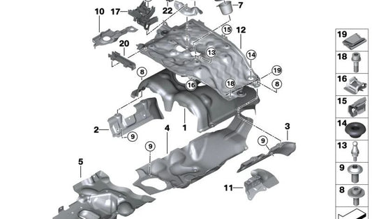 Placa de proteção térmica para BMW G70, X5 F95N G05N, X6 F96N G06N, X7 G07N, XM G09 (OEM 11659844517). BMW originais.
