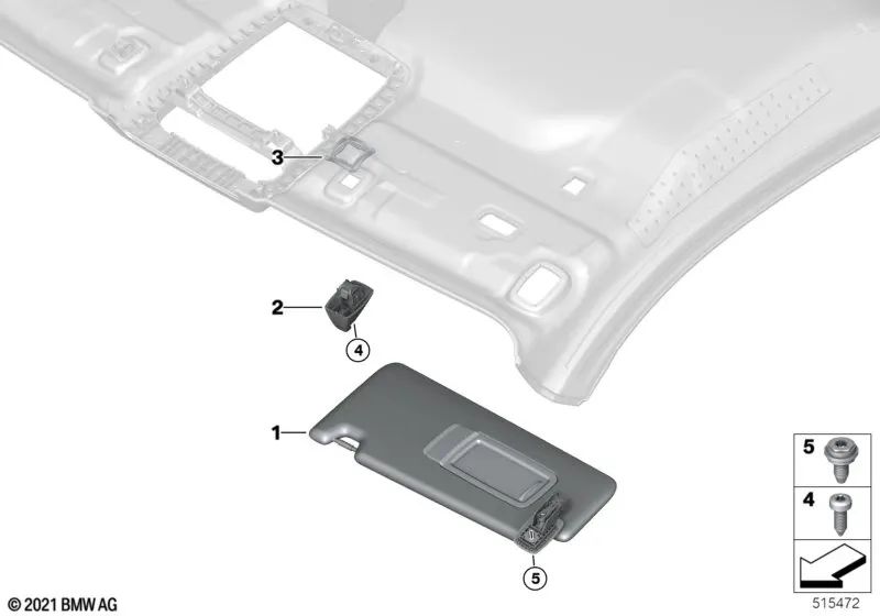 Sun visor with label right for BMW G42, G87, G22, G26, G82 (OEM 51168097330). Original BMW.