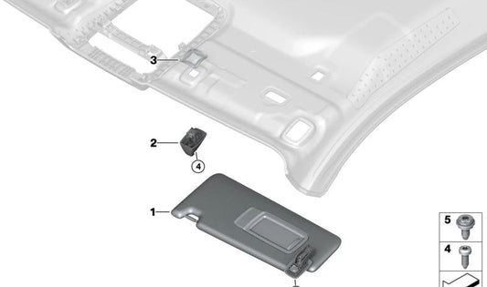 Sun visor with right label OEM 51169472114 for BMW G42, G22, G26. Original BMW.