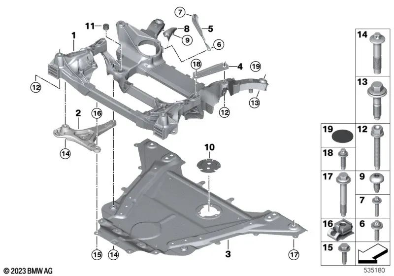 Right heat shield plate for BMW 5 Series G60, 7 Series G70 (OEM 31148832864). Original BMW.