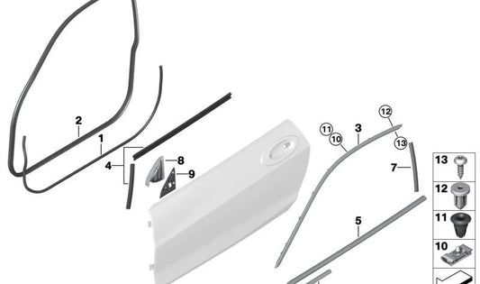 Embellecedor marco ventana superior puerta delantera izquierda OEM 51337482753 para BMW G22 (420d, 420i, xDrive). Shadowline. Original BMW.
