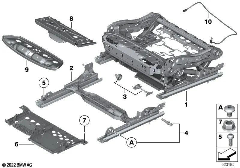 Sitzschiene Komfortsitz right for BMW 5 Series F07, F10, F11, F18, 7 Series F01, F02, F04 (OEM 52109168754). Genuine BMW