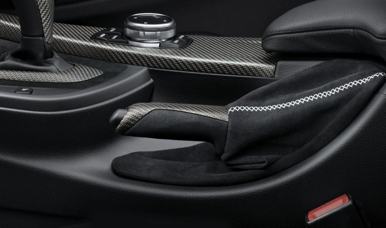 Empuñadura de freno de mano M Performance en carbono y Alcántara OEM 34402222540 para BMW F30, F31, F34, F32, F33, F36. Original BMW.