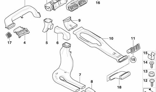 Rejilla de aireación izquierda OEM 64226954593 para BMW E63, E64. Repuesto original BMW.