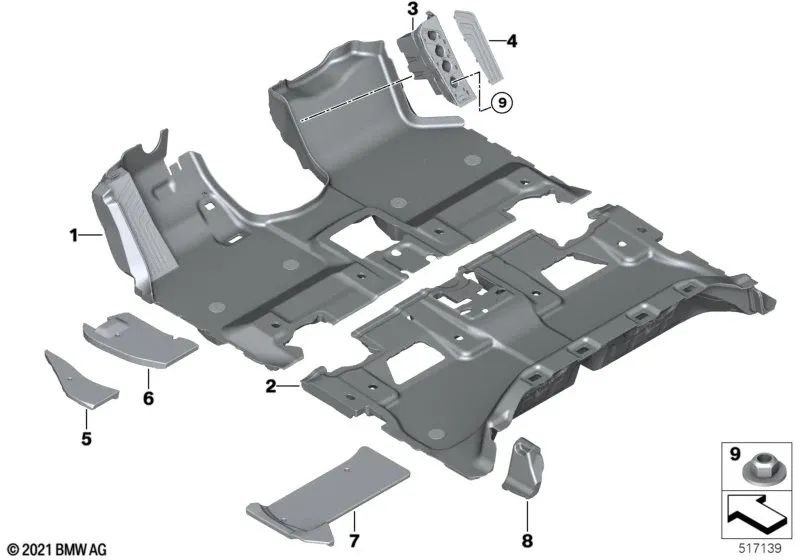 Front Outer Left Footwell Insert for BMW i I20 (OEM 51477947987). Original BMW