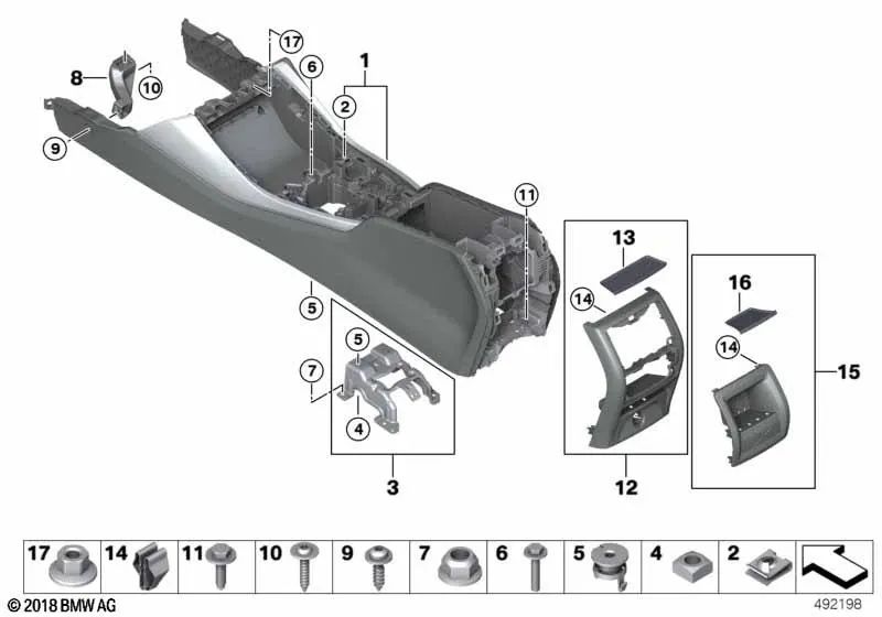 Consola central con costura en contraste para BMW G02 (OEM 51169493700). Original BMW.