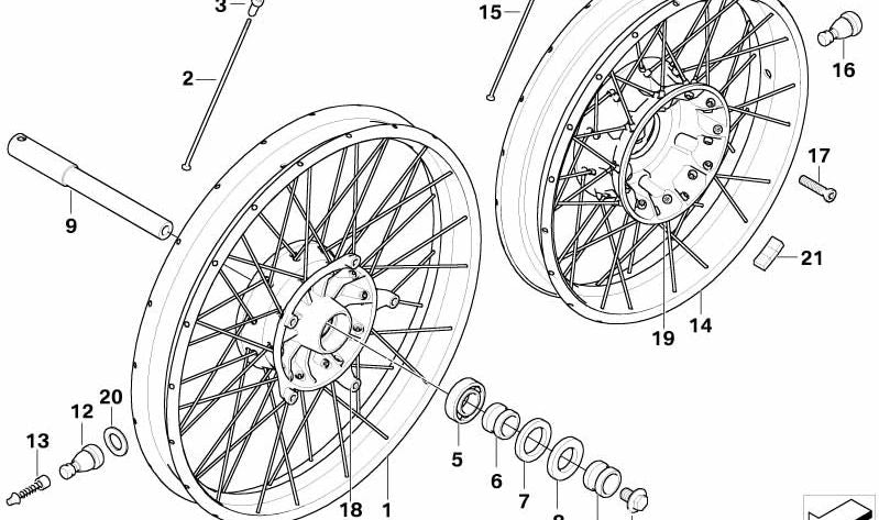 Radios de rueda delantera OEM 36317690954 para BMW Motorrad HP2 Enduro (RK25). Original BMW Motorrad.