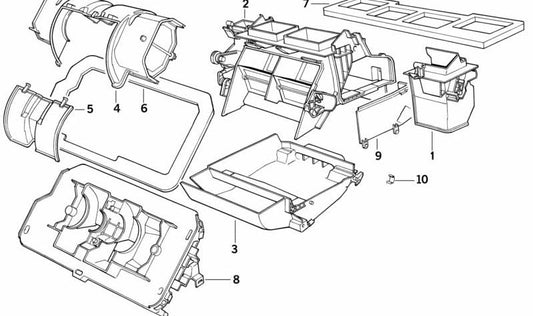 Tapa superior carcasa calefacción OEM 64118390930 para BMW E34 (518i, 520i) con motor M40, M43, M50. Compatible con modelos manual y automático. Original BMW.