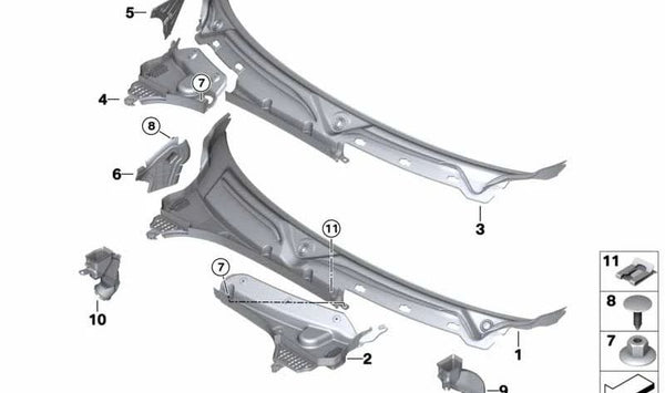 Desagüe derecho OEM 51717301018 para MINI F55, F56, F57, incluyendo versiones LCI y BEV. Original MINI.
