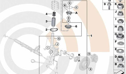 Soporte de resorte inferior para BMW X3 E83, E83N (OEM 31303411795). Original BMW