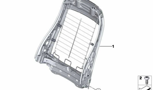 Estructura respaldo asiento OEM 52107243531 para BMW F20, F21, F22, F23, F30, F31, F32, F34, F36, F87. Pieza original BMW. Ideal para reparar o sustituir armazón del respaldo del asiento delantero.