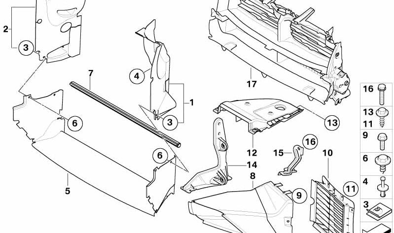 Soporte protector motor OEM 51753449187 para BMW E83 (X3). Pieza original BMW. Ideal para fijar la cubierta del compartimento del motor delantero.