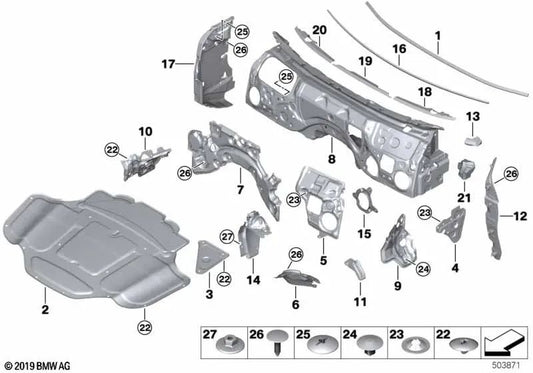 Akustische Isolierung Rechtsrad für BMW F91, F92, F93, G14, G15, G16 (OEM 51487462222). Original BMW