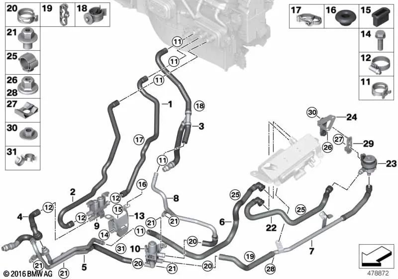 Schlauchunterstützung für BMW E39, E70, F15, F85, F16, F86 (OEM 64128381344). Original BMW.