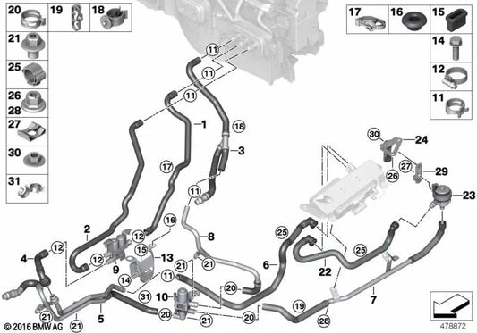 Hose holder for BMW E39, E70, F15, F85, F16, F86 (OEM 64128381344). Genuine BMW.