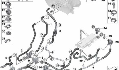 Manguera de refrigerante de avance OEM 64216955922 para BMW E70, F15, E71, E72, F16. Original BMW.