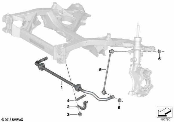 Estabilizador delantero con soporte de goma OEM 31305A56447 para BMW Z4 (G29) sDrive20i, sDrive30i. Original BMW.