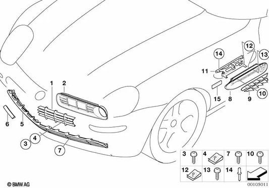 Rejilla del parachoques delantero para BMW E52 (OEM 51117027588). Original BMW.