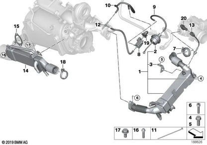 Enfriador de gases de escape para BMW E70, E70N (OEM 11717807927). Original BMW