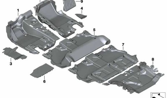 Revestimiento suelo delantero izquierdo OEM 51477498453 para BMW X5 {G05, G05N}. Color antracita. Original BMW.