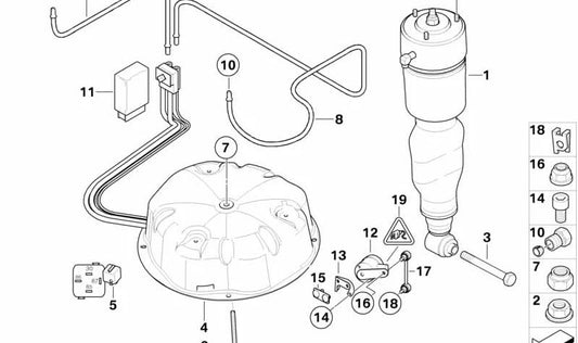 Amortiguador neumático trasero OEM 37121092908 para BMW E39 535i y 540i con suspensión neumática. Original BMW.