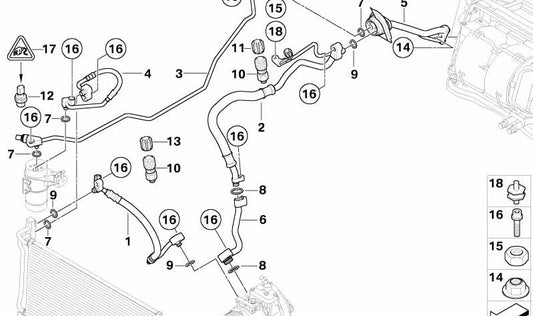 Tubo de alta presión compresor-condensador OEM 64533455909 para BMW X3 E83 3.0d (PD01, PD02, PD51, PD52, PD61, PD62, PD91, PD92). Original BMW.