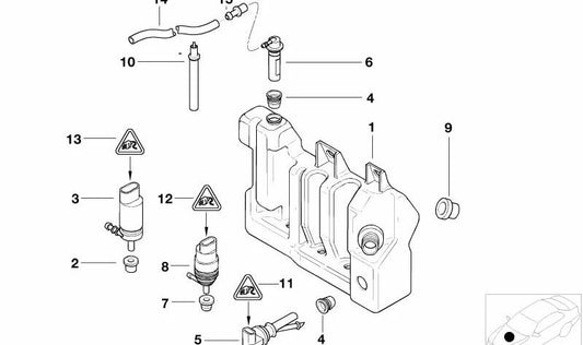 Depósito de líquido limpiaparabrisas sin sensor de nivel OEM 61678361442 para BMW E39. Original BMW.